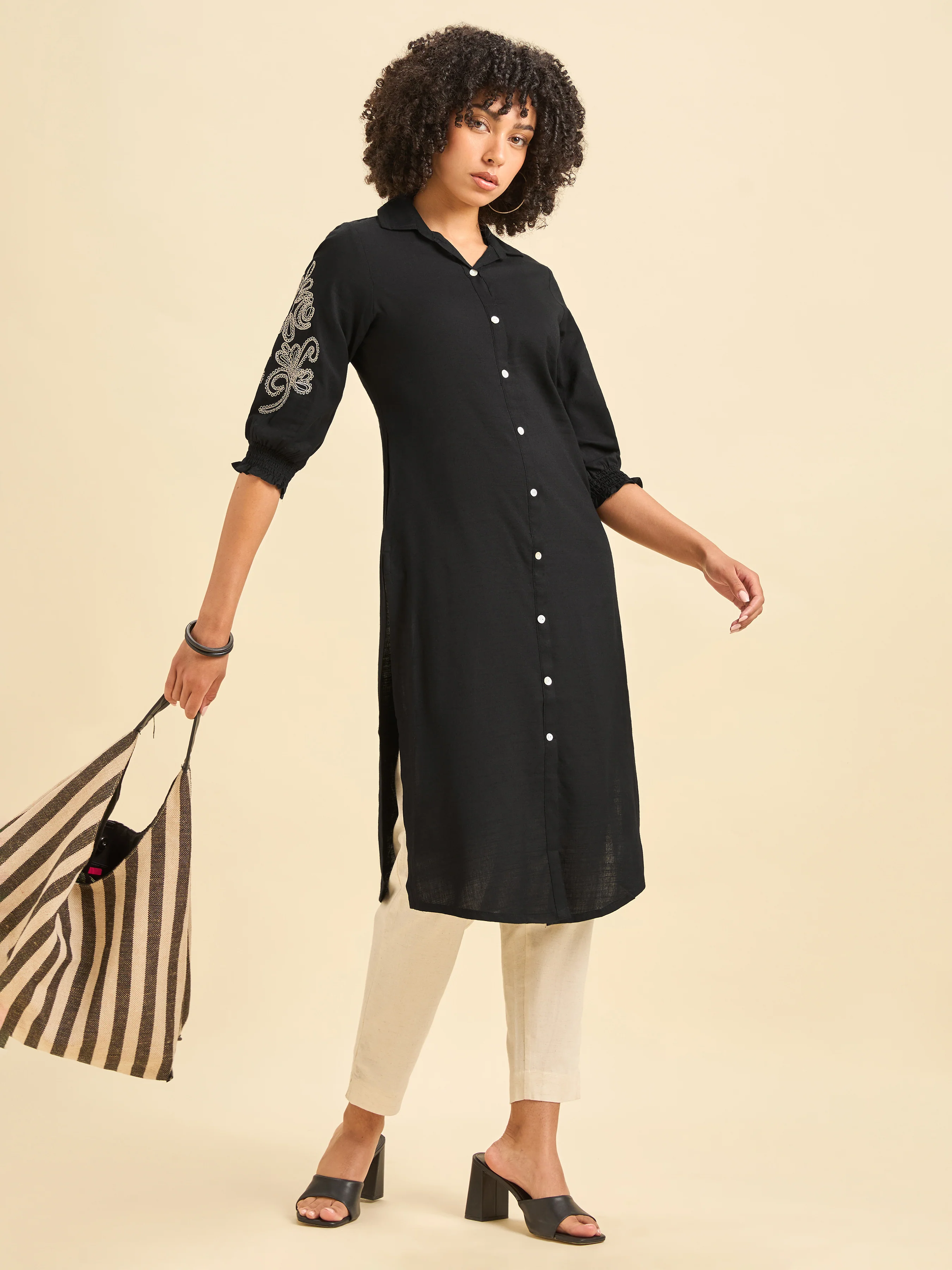 Black Cotton Viscose Kurti With Embroidery - Image 4