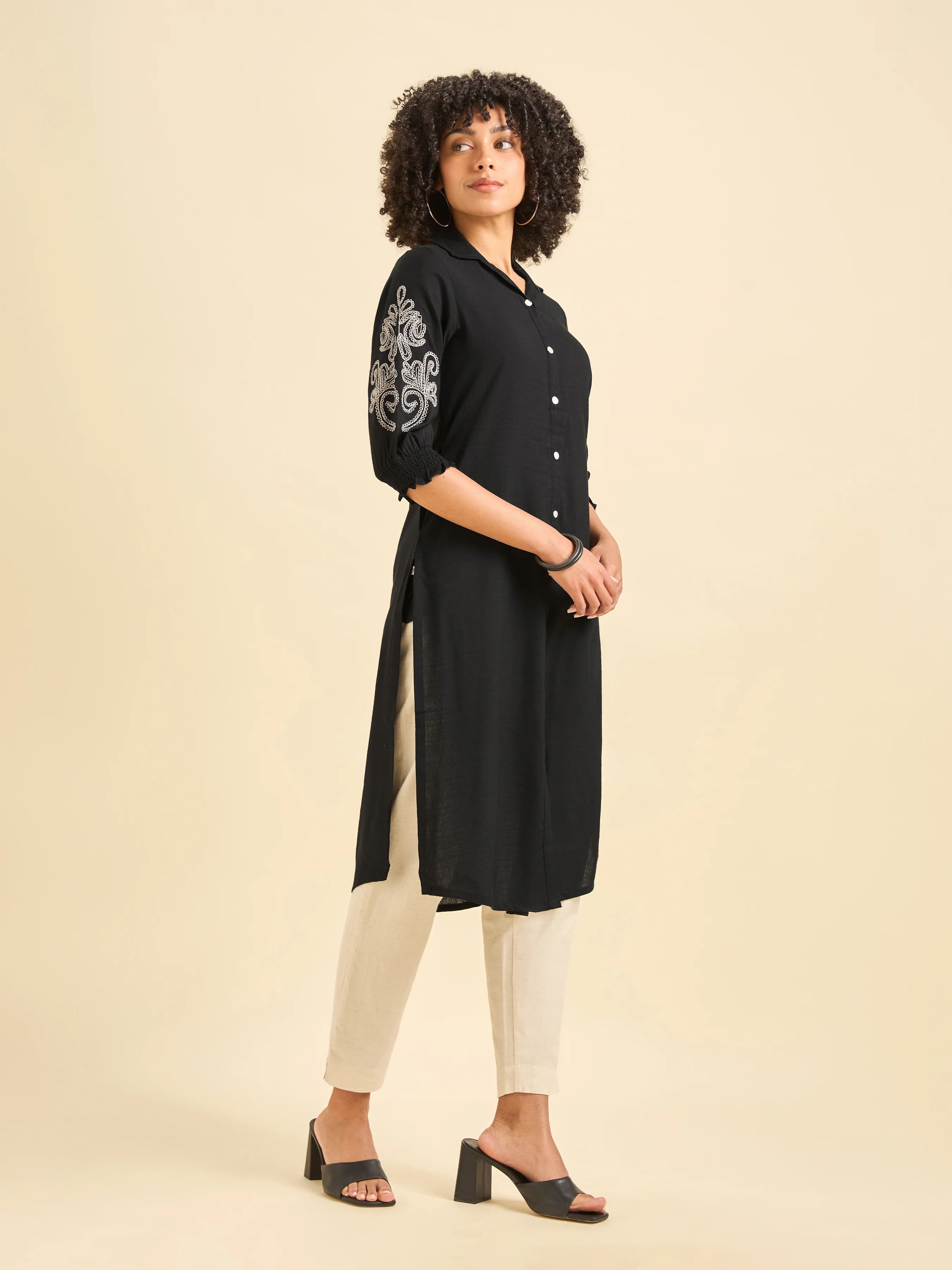 Black Cotton Viscose Kurti With Embroidery - Image 5
