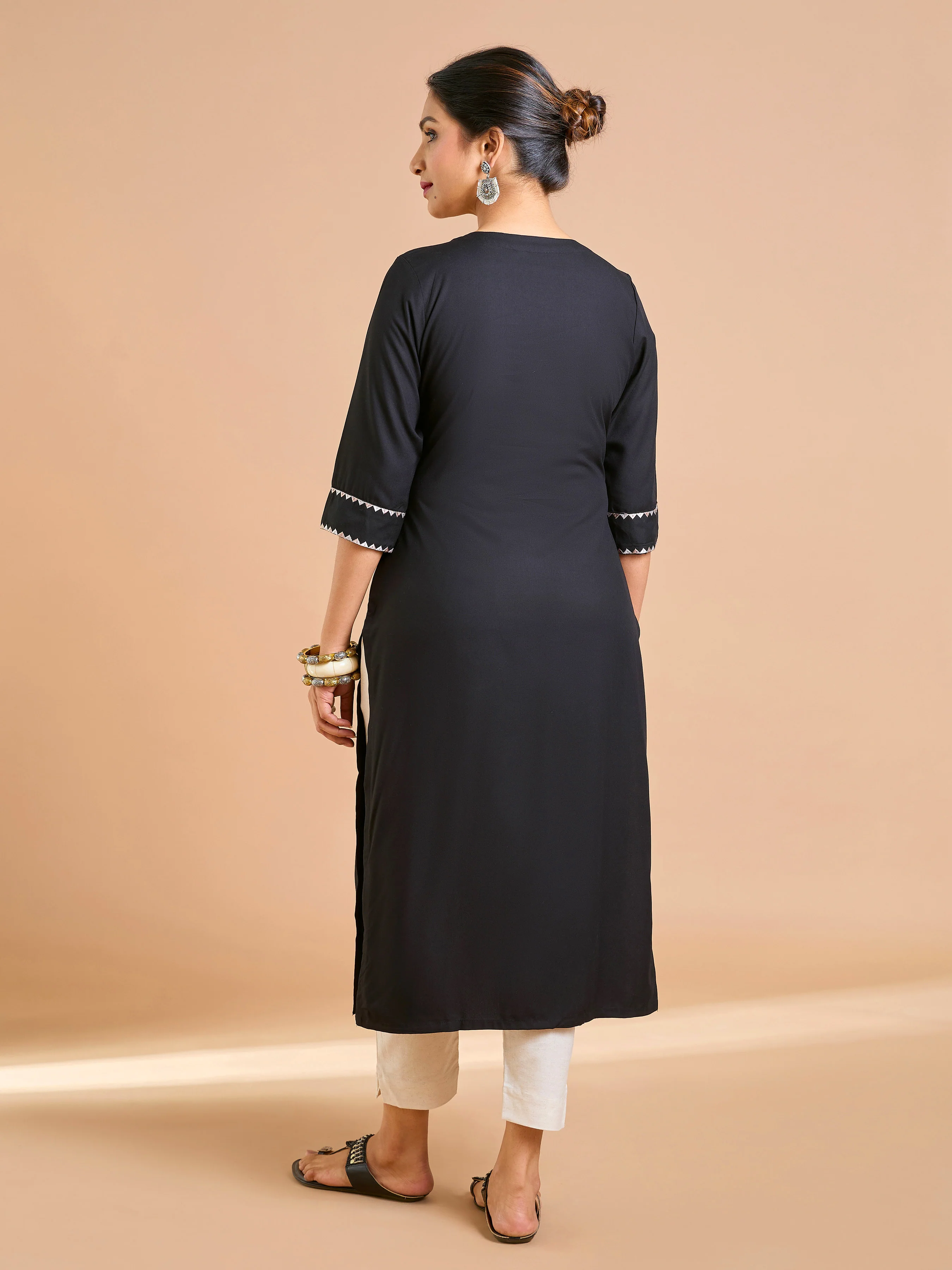 Black Viscose Plain Kurti With Embroidery And Sequins Work - Image 5