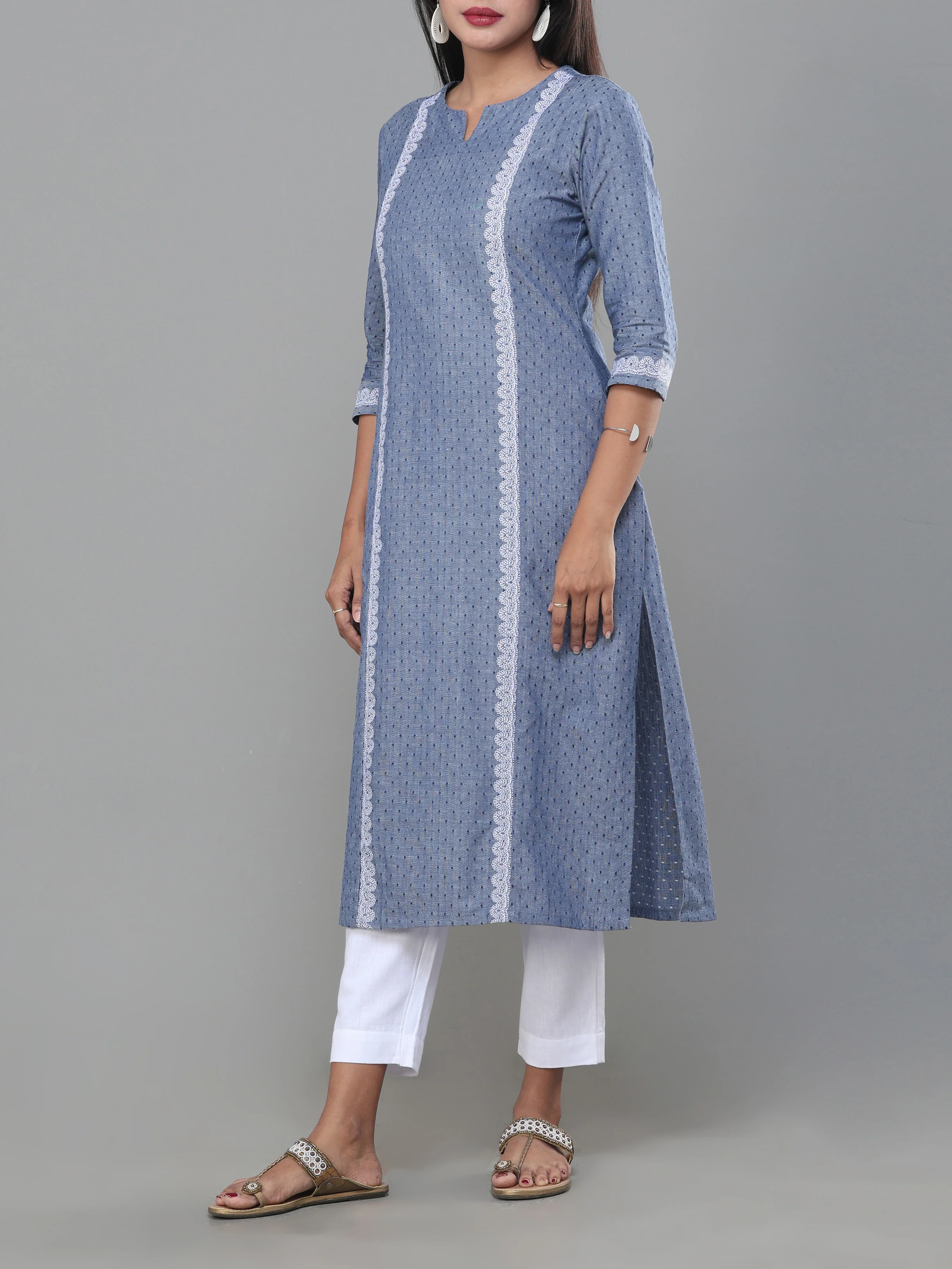Denimblue Cotton Dobby Kurti With Embroidery - Image 4