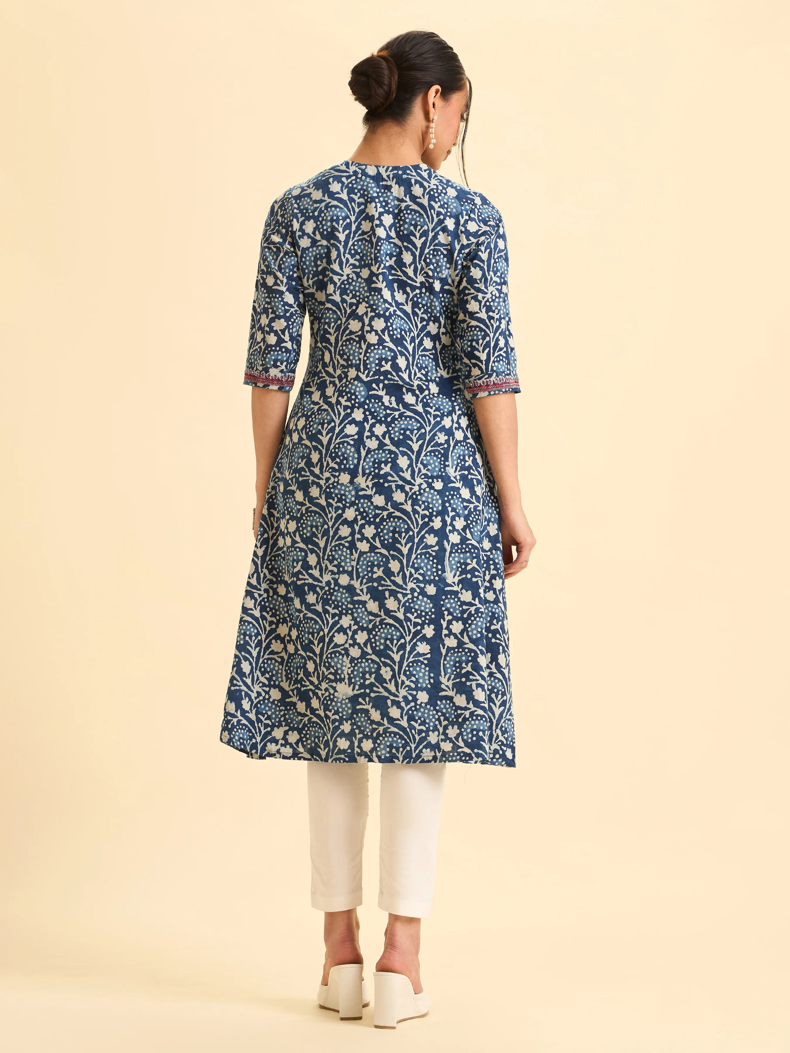 Indigo Blue Pure Cotton Printed Kurti With Embroidery And Sequins Work - Image 5