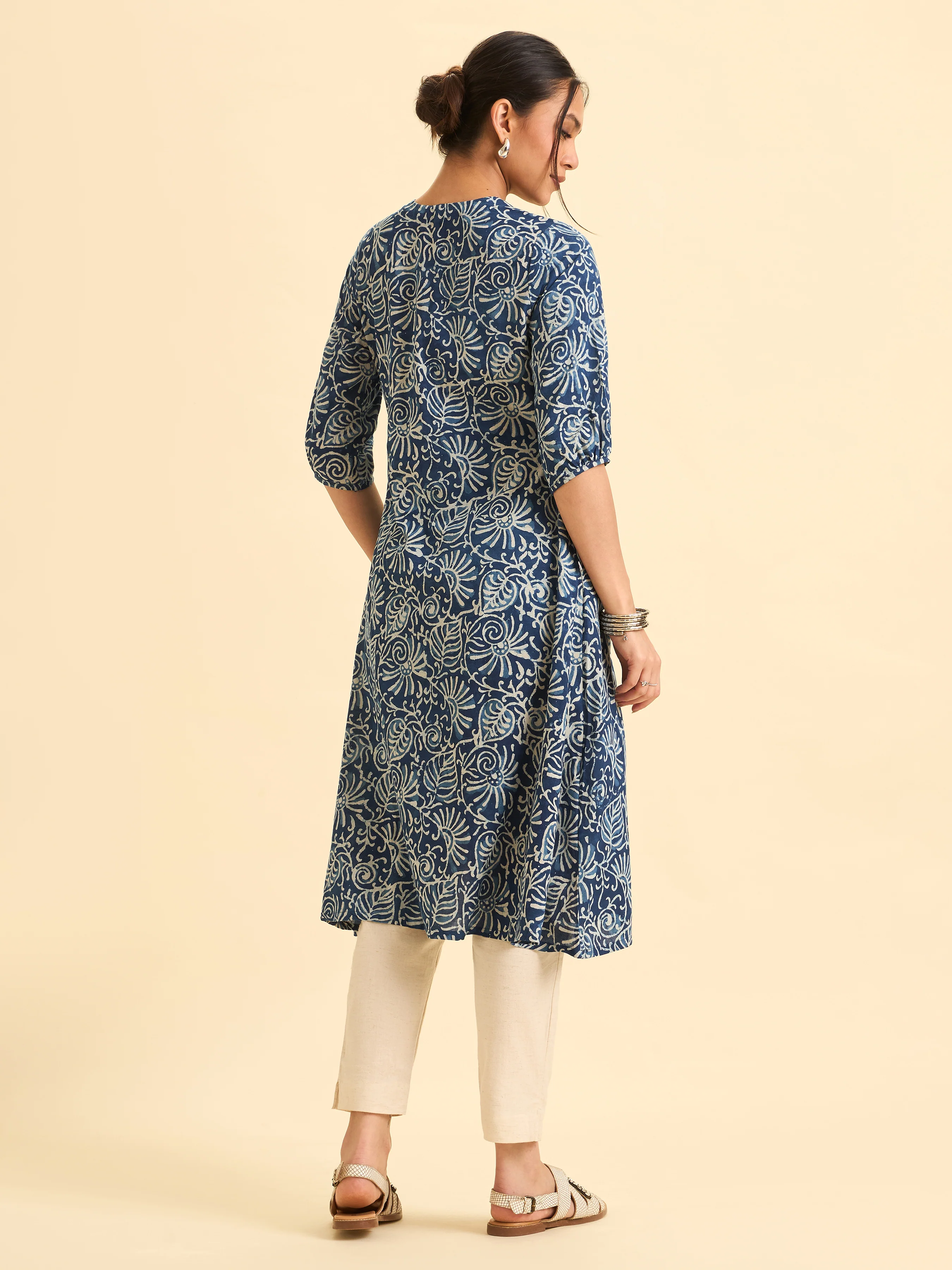 Indigo Pure Cotton Printed Flared Kurti With Sequins Work - Image 5