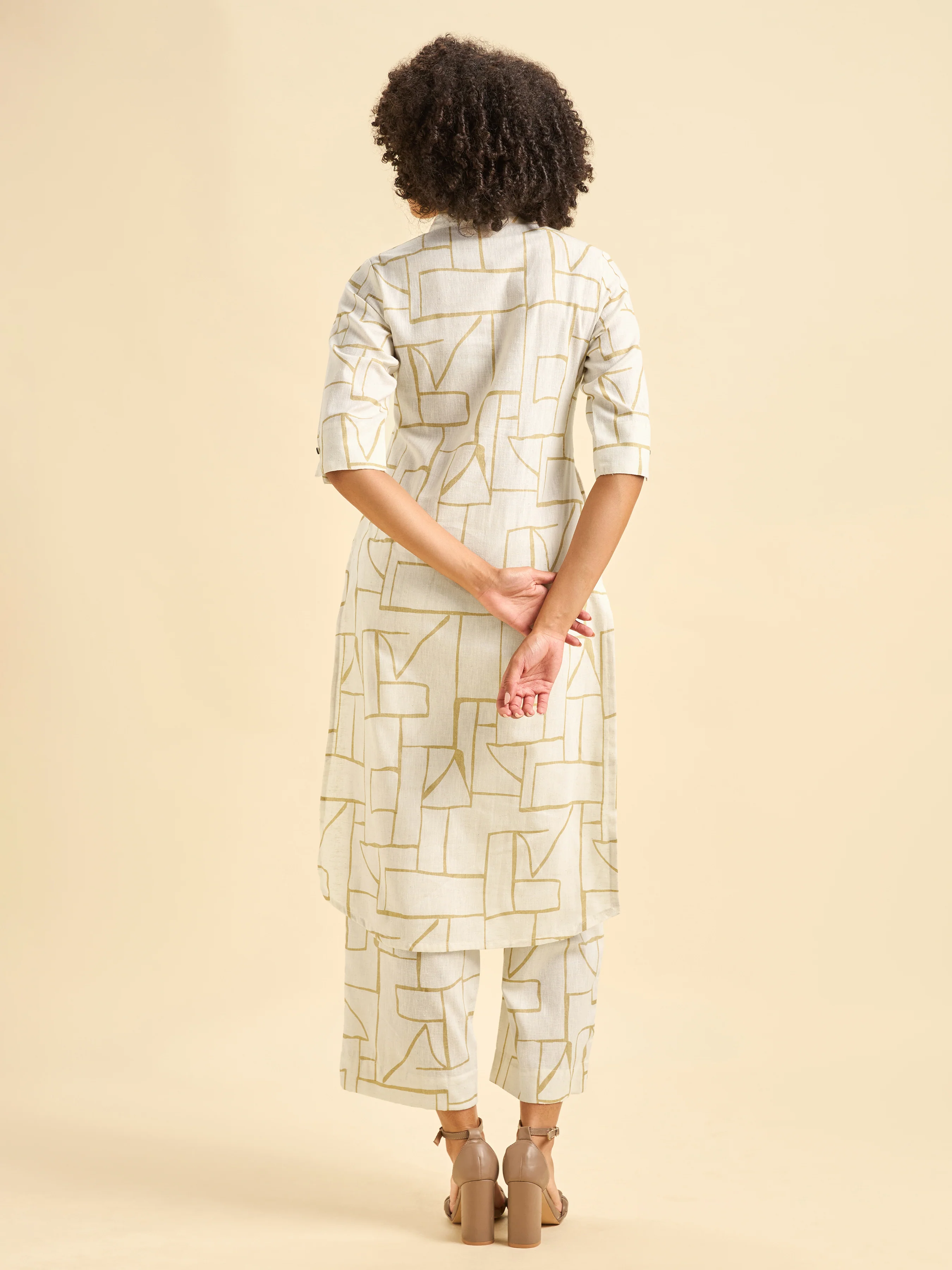 Ivory Cotton Linen Slitted Printed Co-Ord Set - Image 7