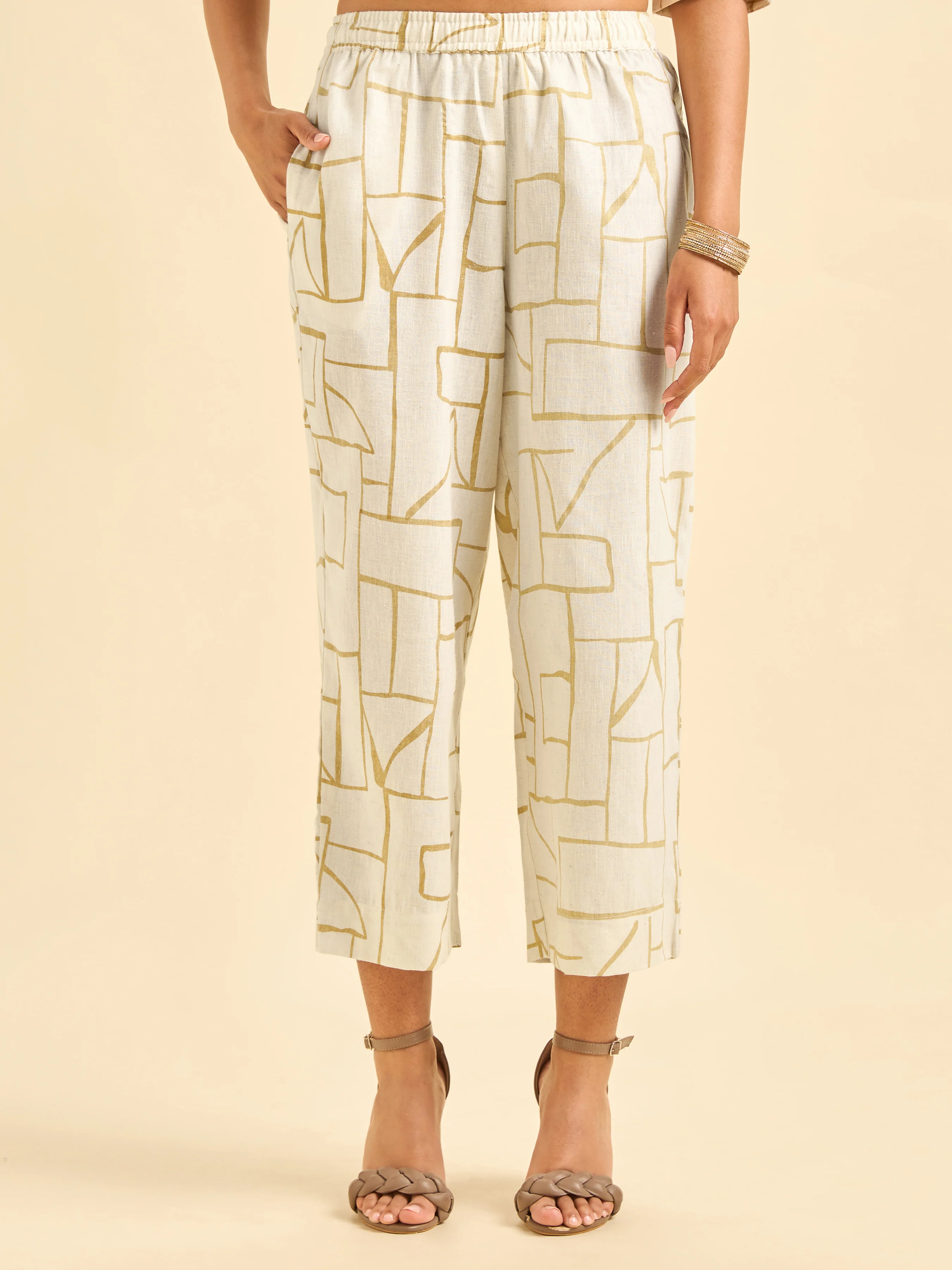 Ivory Cotton Linen Slitted Printed Co-Ord Set - Image 8