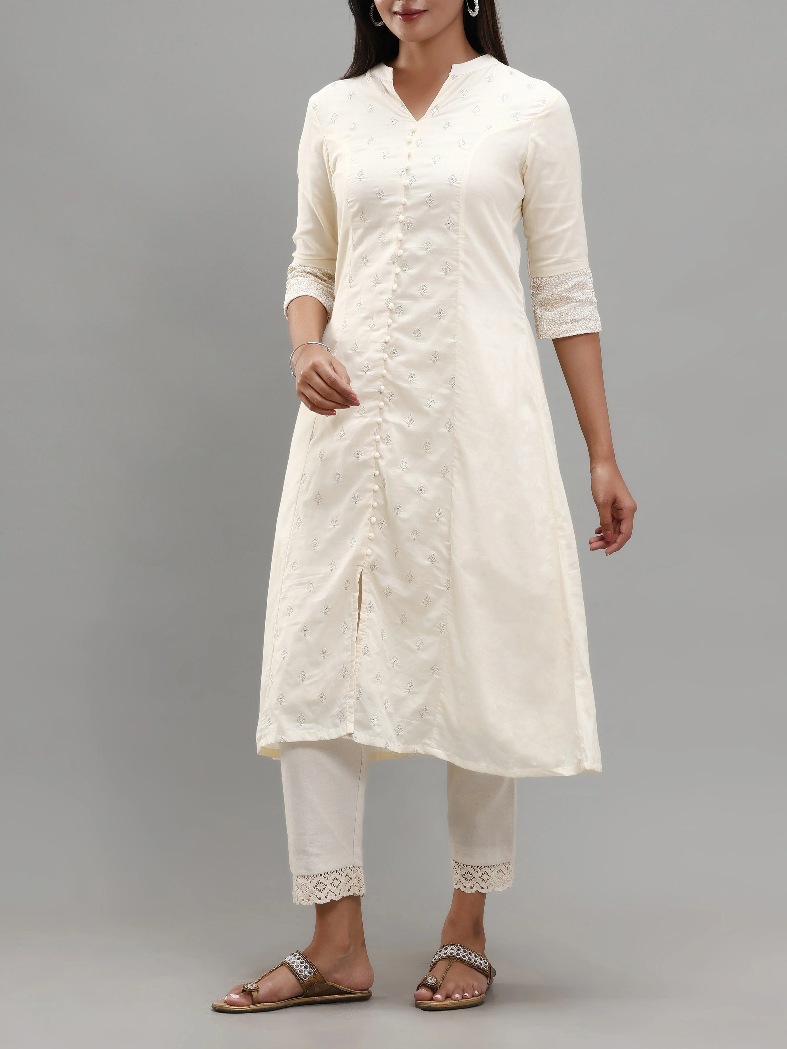 Ivory Pure Cotton Kurti With Sequins Work - Image 4