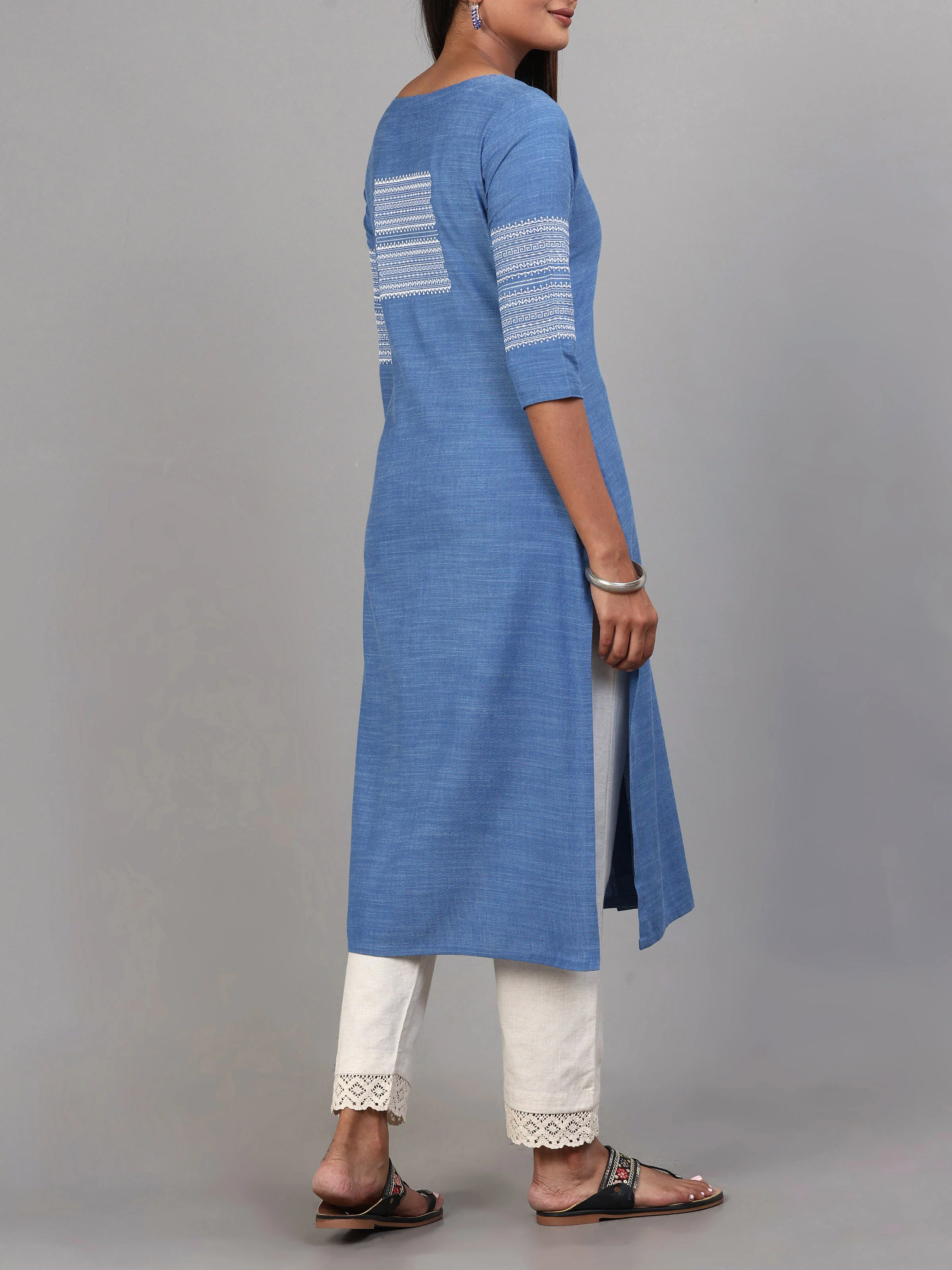 Light Blue Viscose Cotton Kurti With Embroidery - Image 5