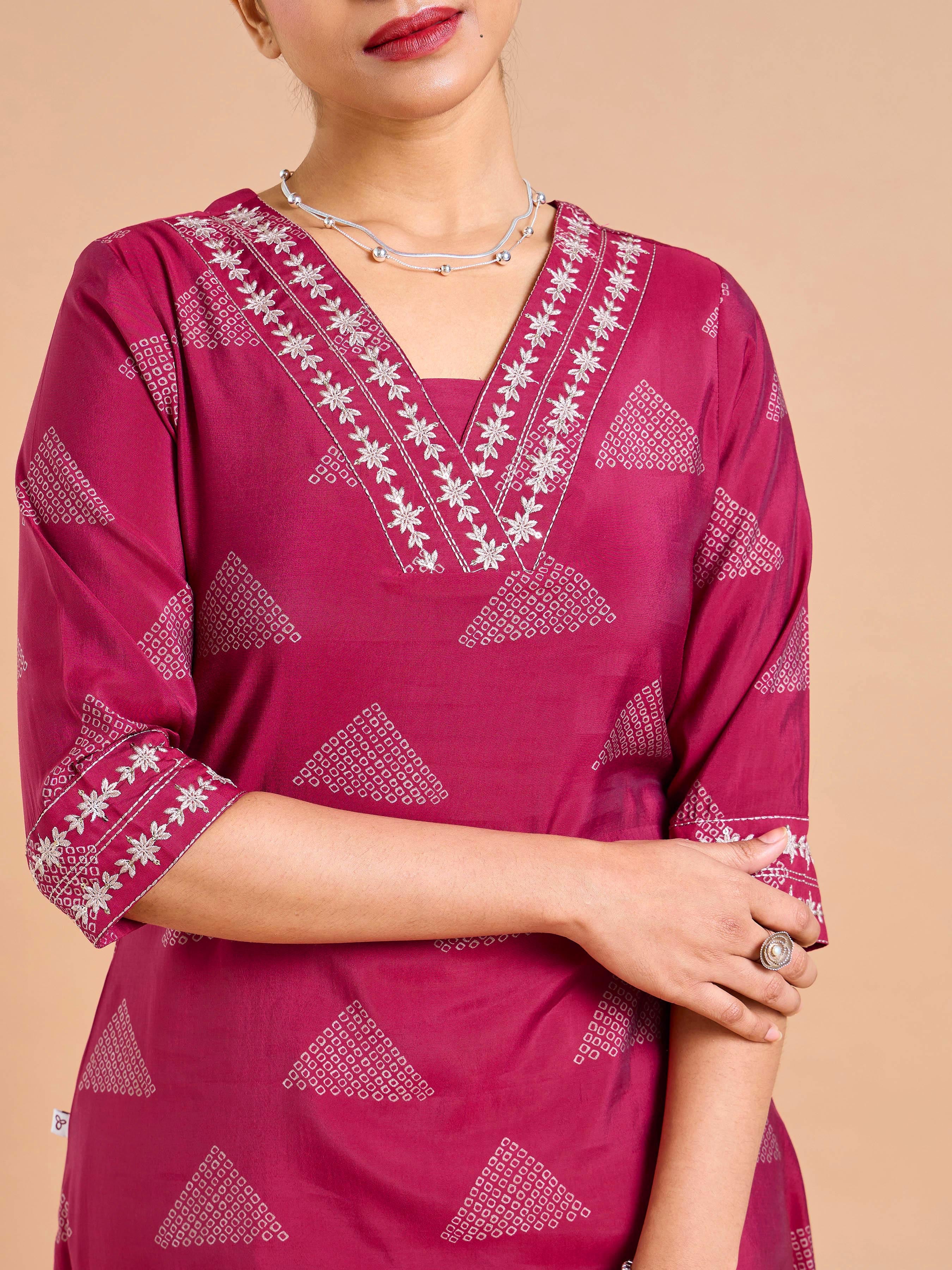 Magenta Modal Chanderi Printed Kurti With Sequins Work - Image 2