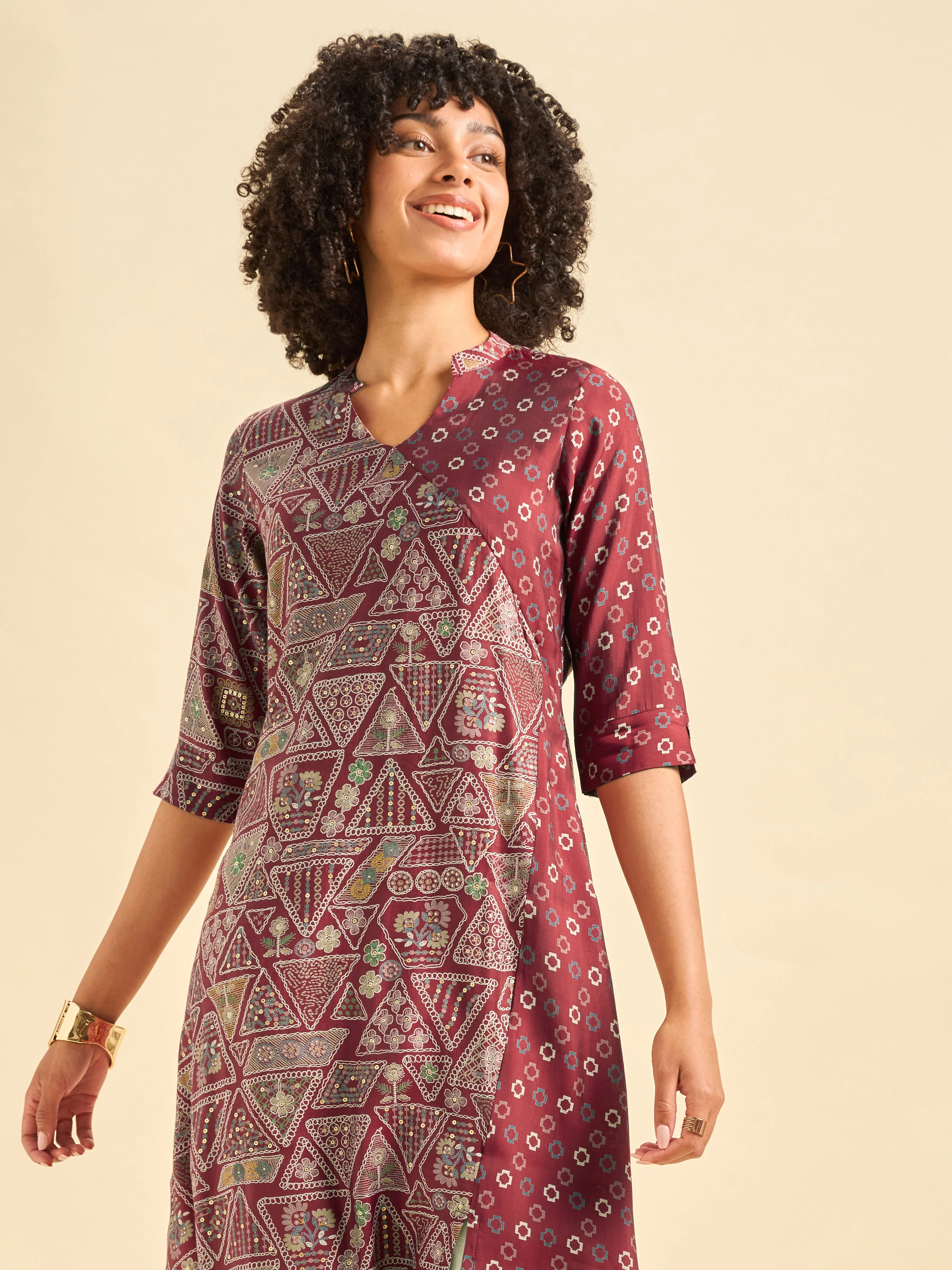 Meroon Modal Chanderi Side Panel Printed Kurti - Image 4