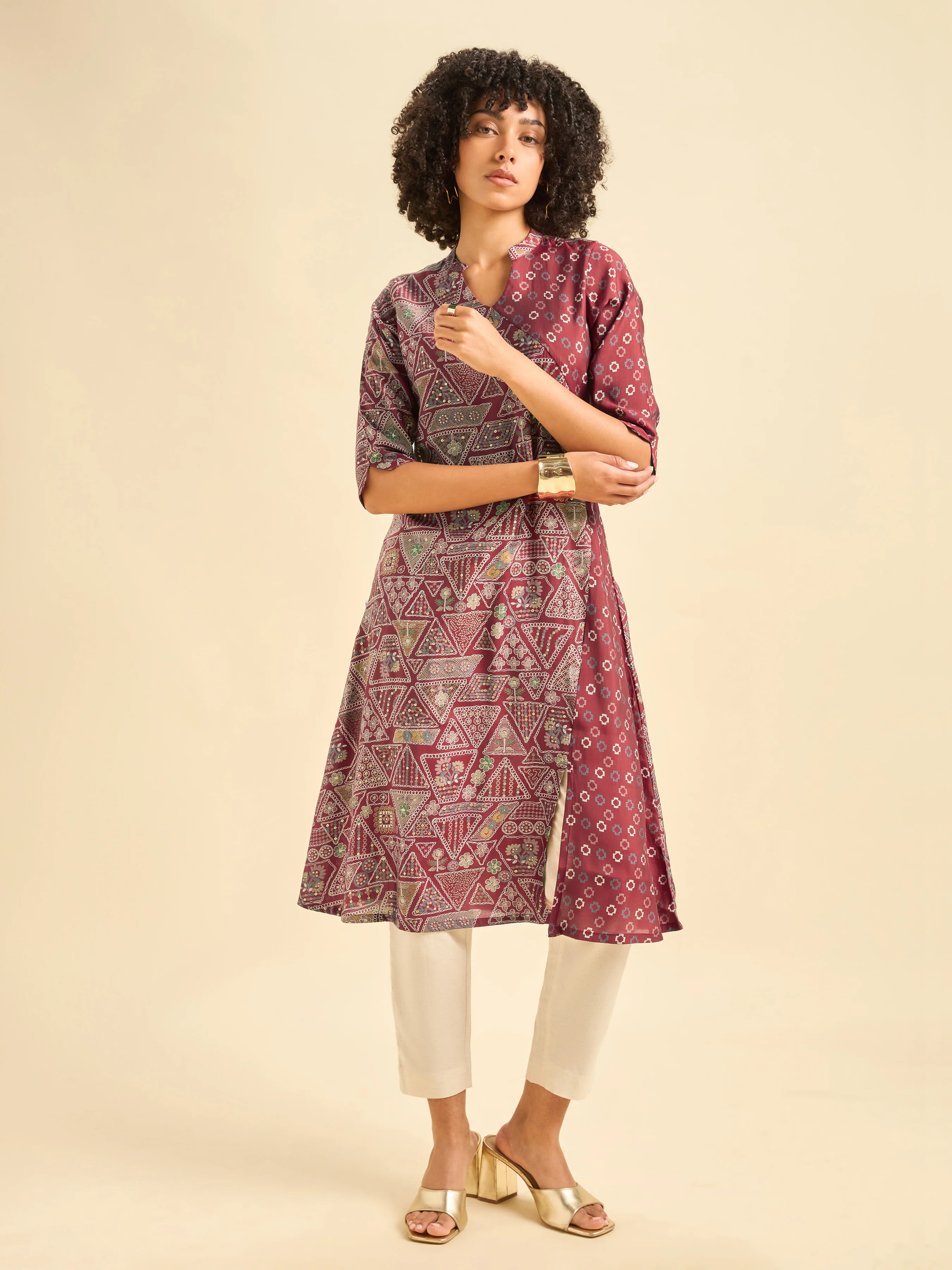 Meroon Modal Chanderi Side Panel Printed Kurti - Image 5