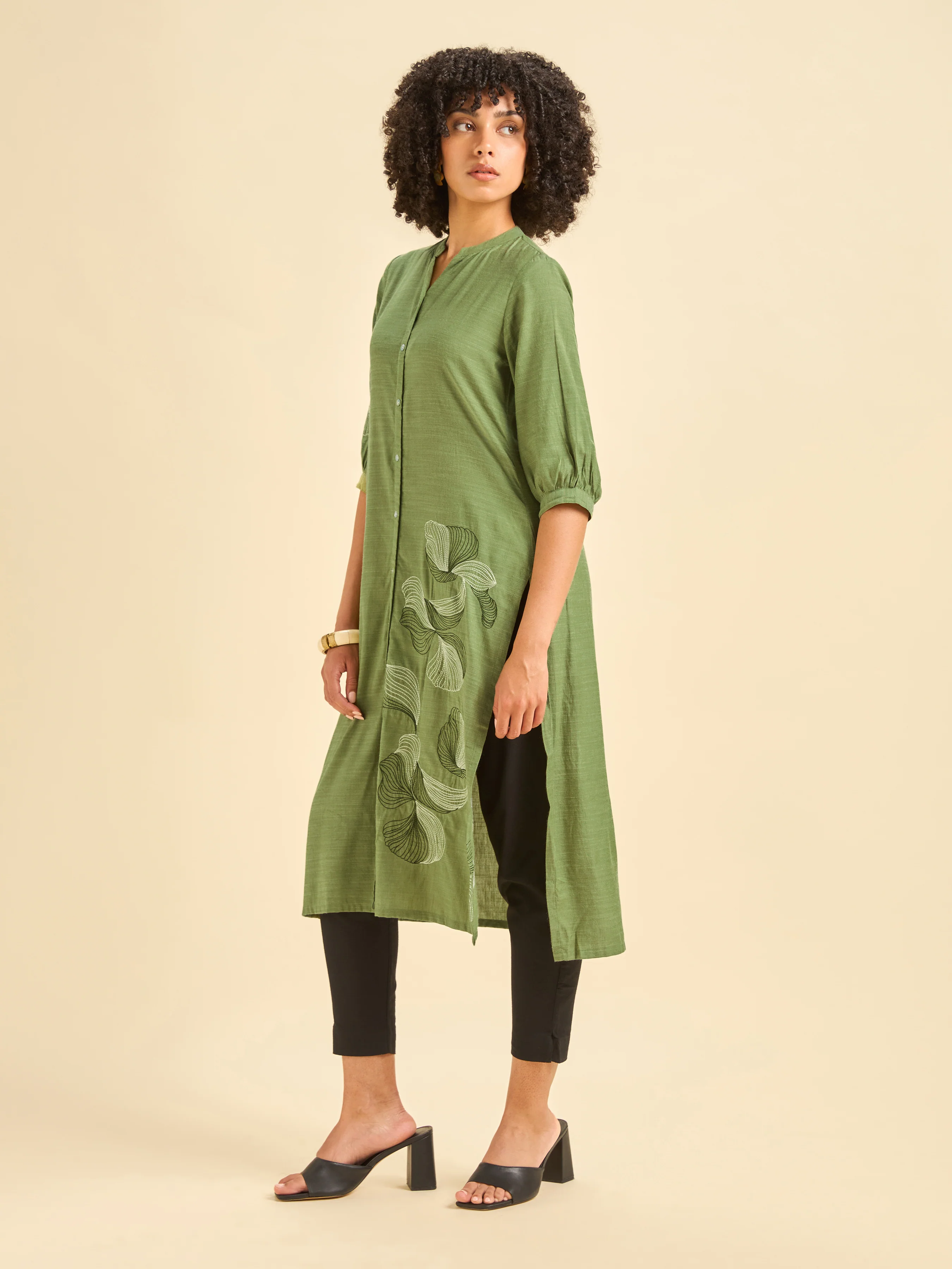 Mint Green Cotton Viscose Kurti With Embroidery - Image 6