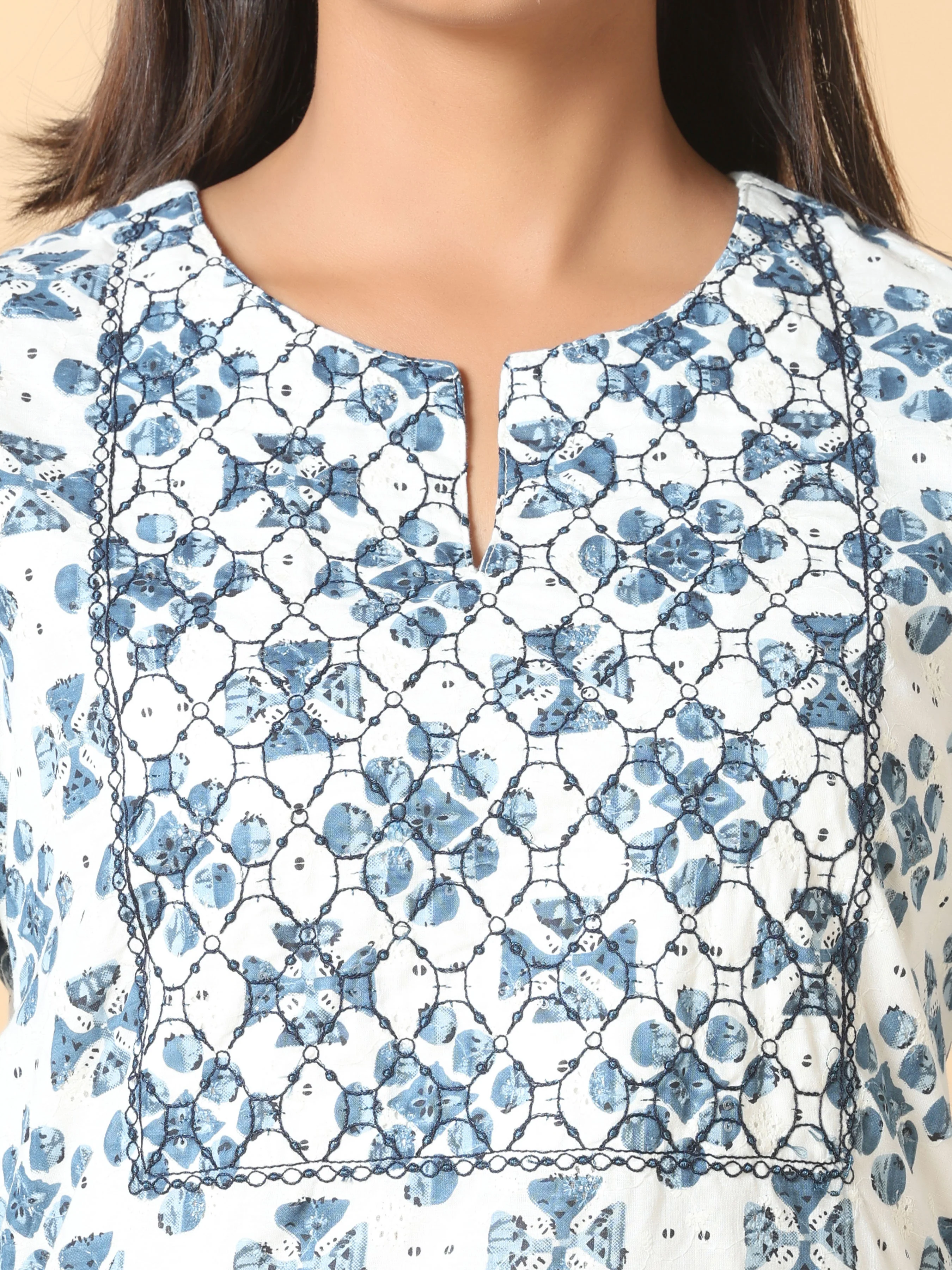 Multi Color Cotton Schiffli Printed Kurti With Bottom - Image 2