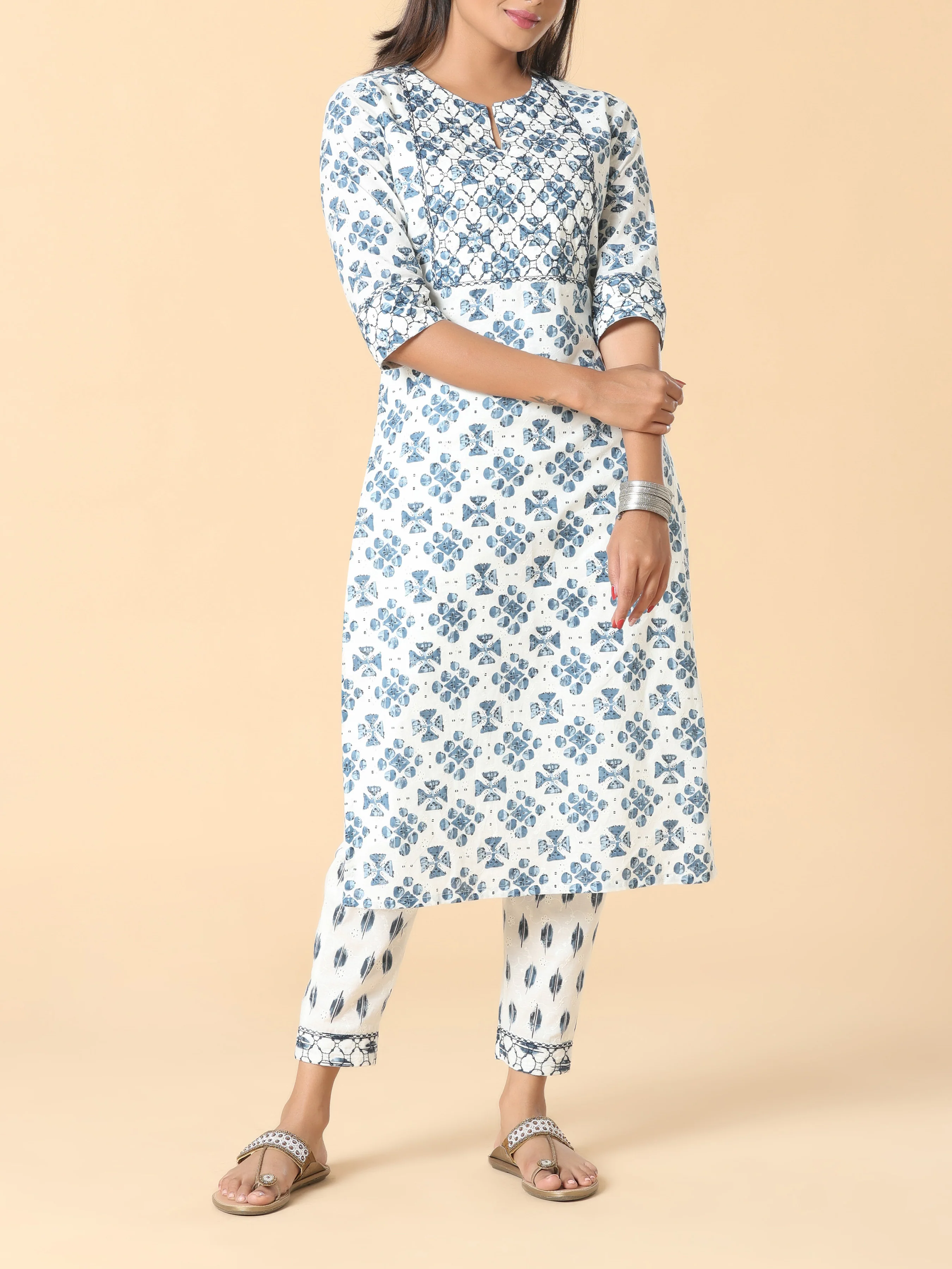 Multi Color Cotton Schiffli Printed Kurti With Bottom - Image 5