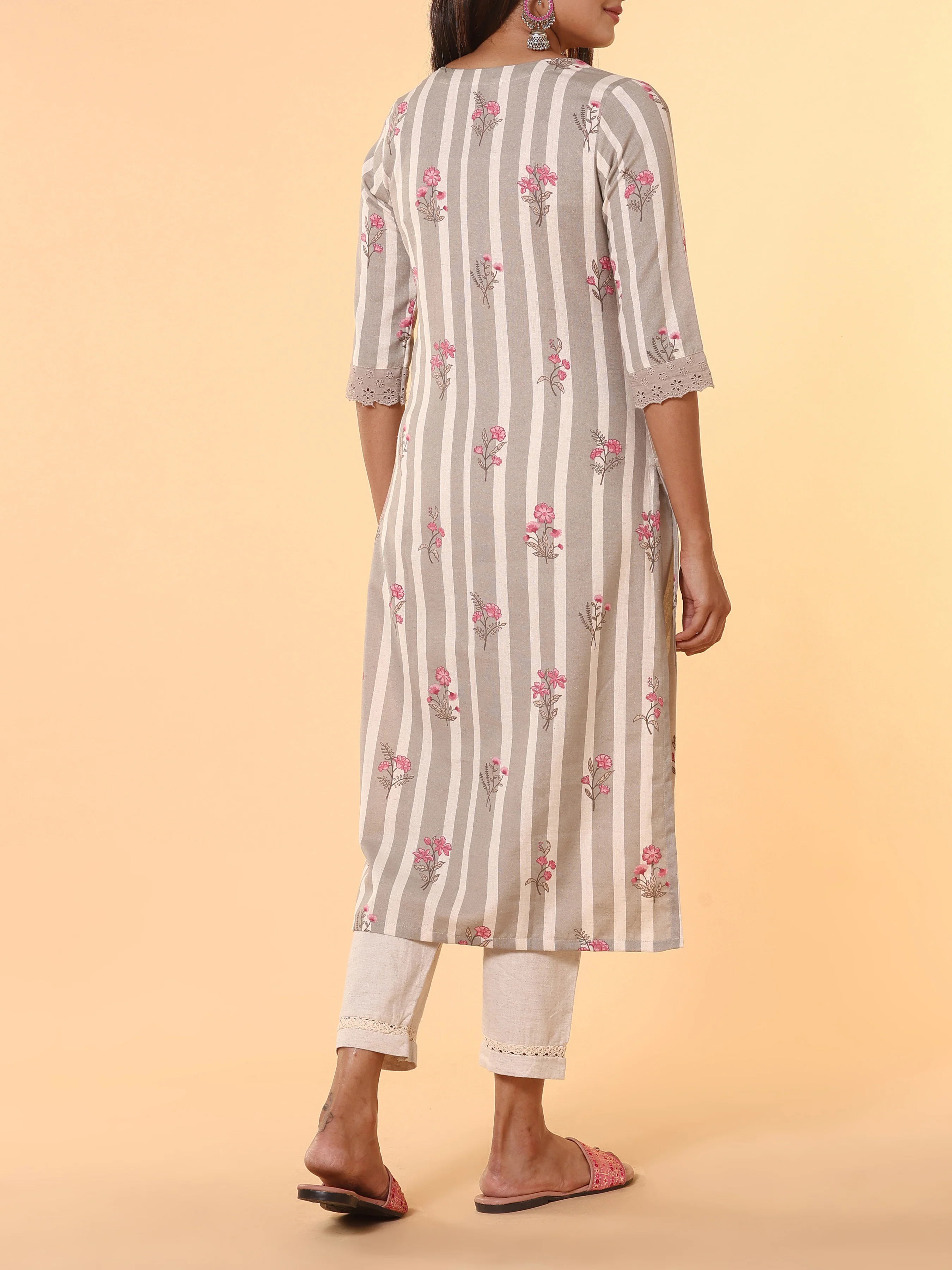 Multi Colour Cotton Flax Printed Kurti With Embroidery And Lace Detailing - Image 5