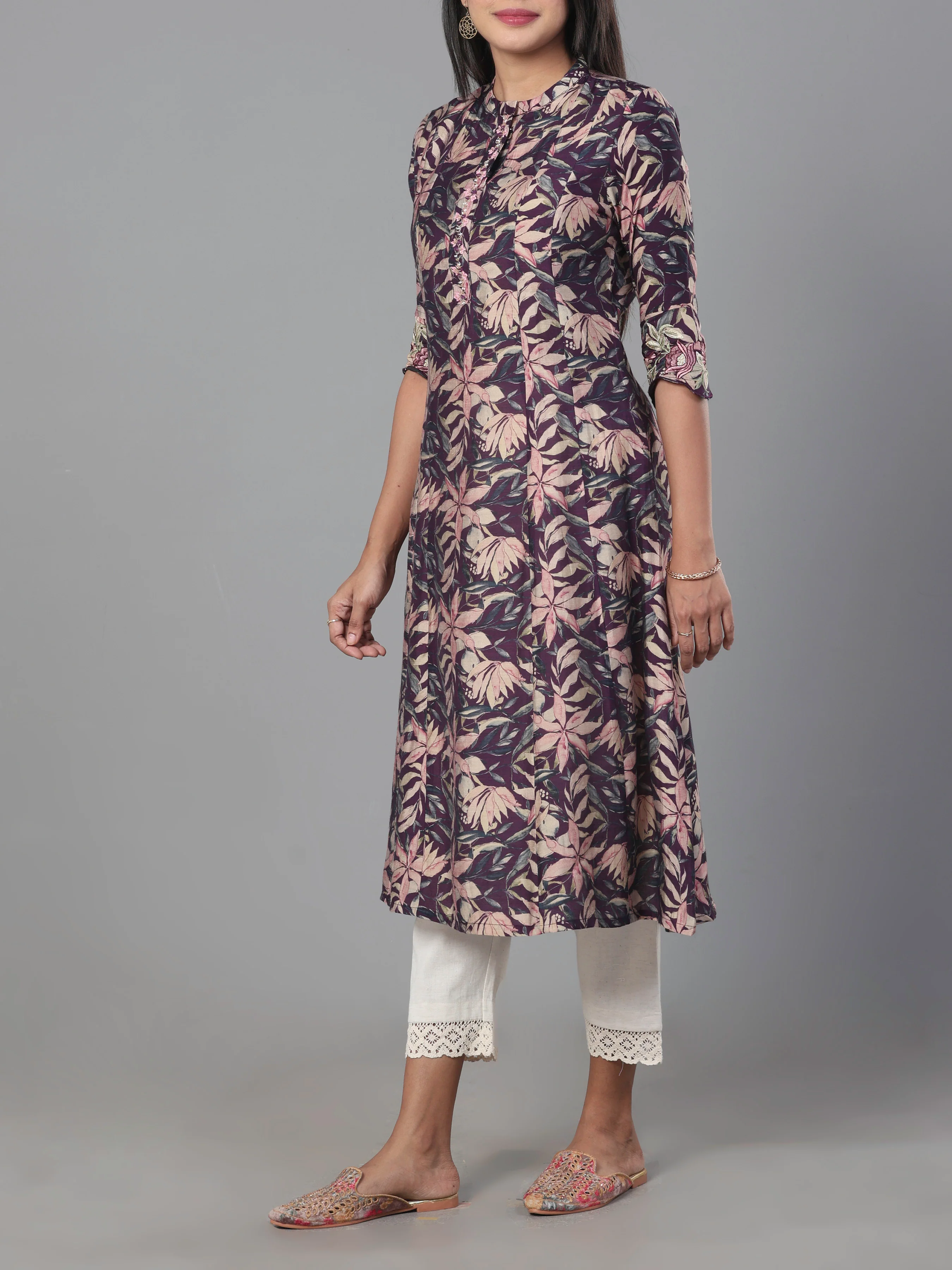 Multi Colour Modal Chanderi Printed Kurti With Embroidery - Image 4