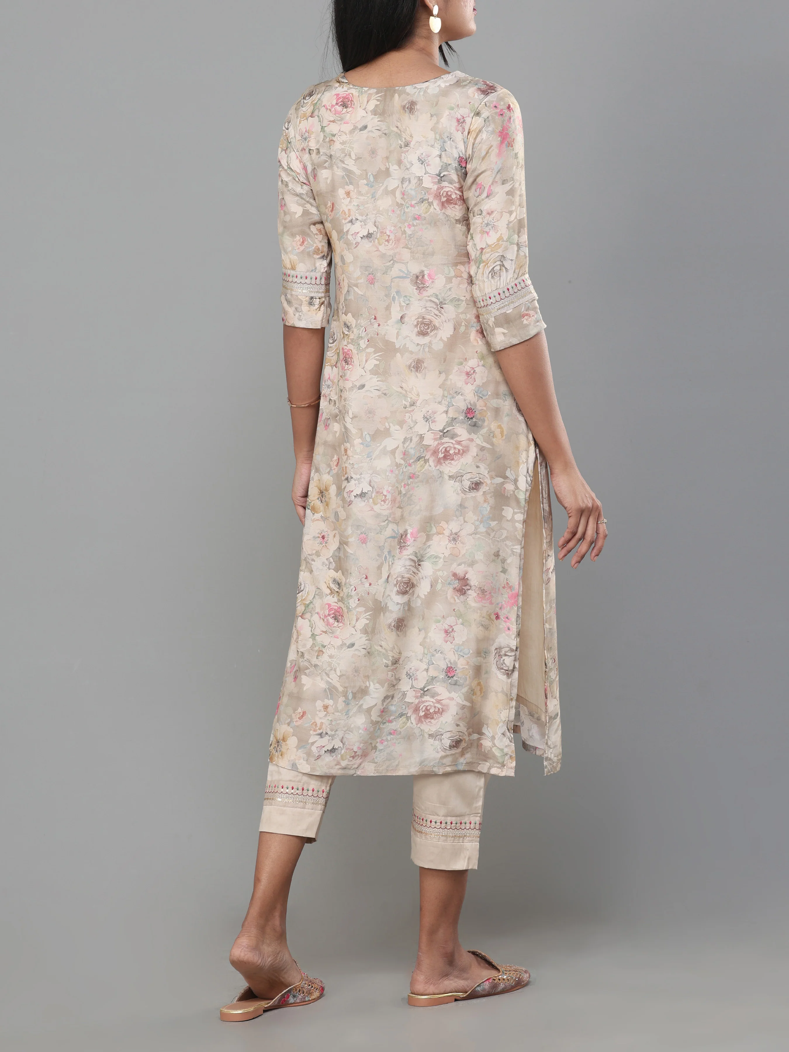 Multi Colour Muslin Printed Kurti With Sequins Work and Matching Bottom - Image 7