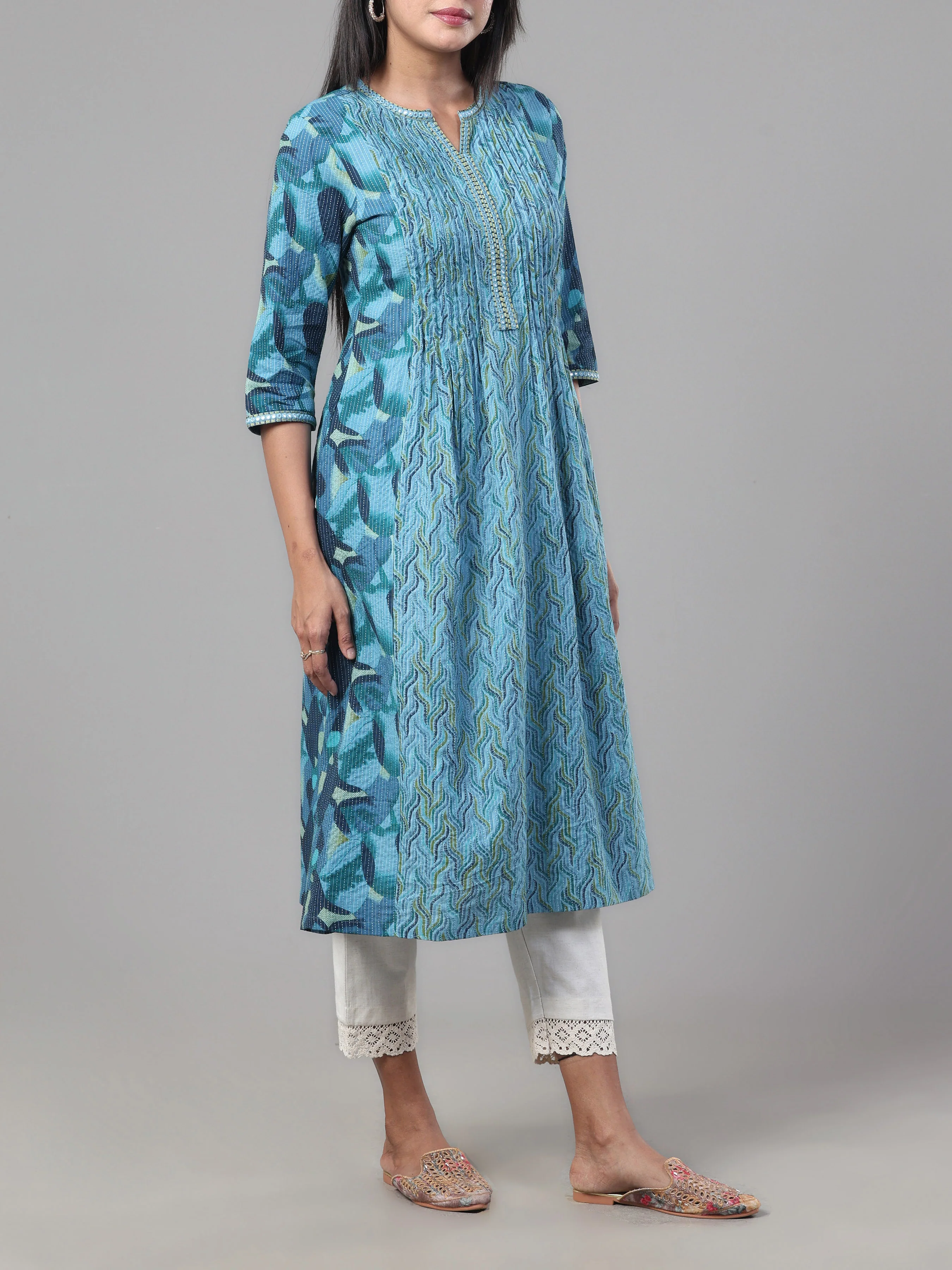 Multi Colour Pure Cotton Katha Printed Kurti - Image 3