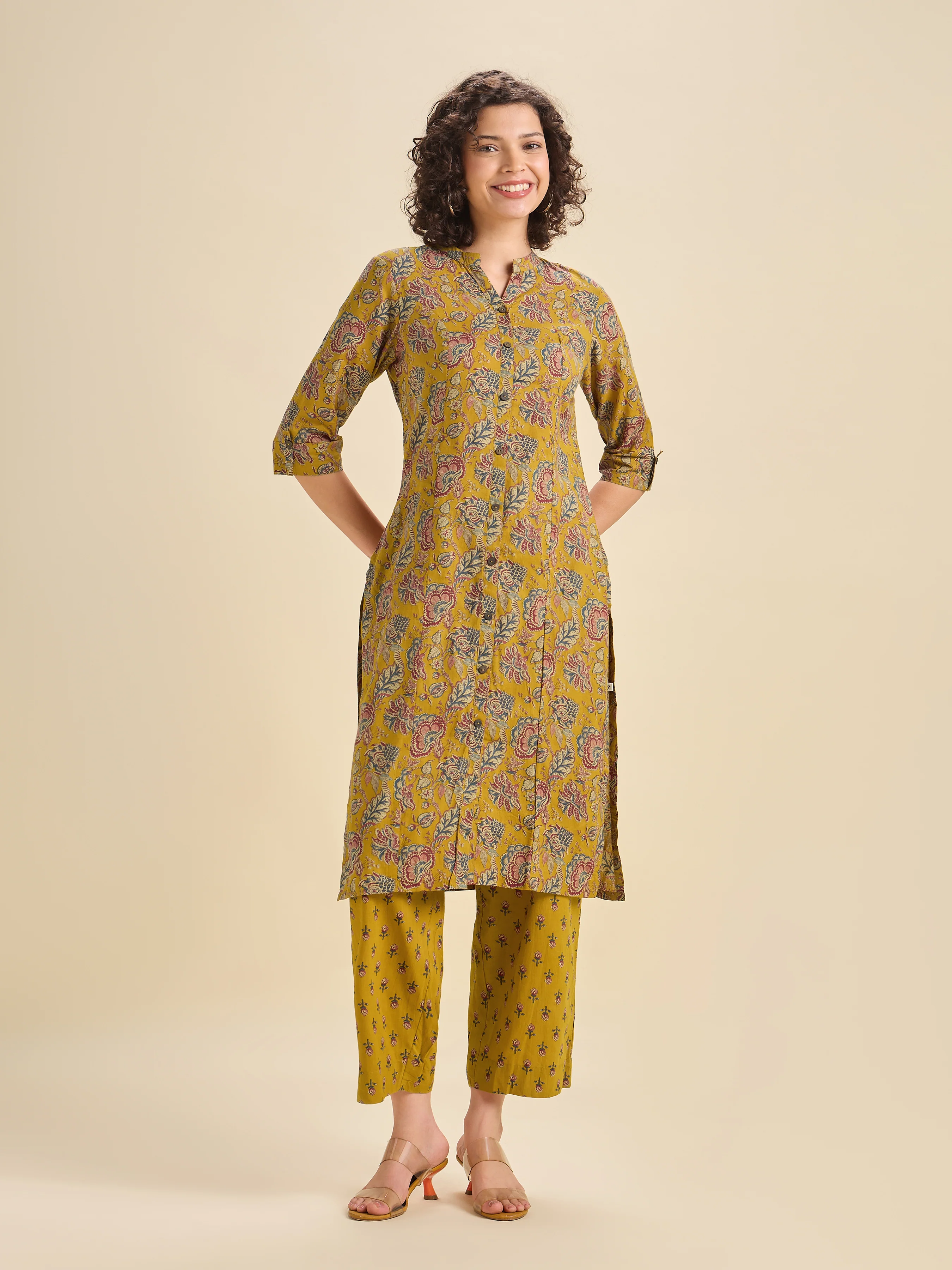 Multi Colour Pure Cotton Printed Slited Kurti Set With Princess Cut