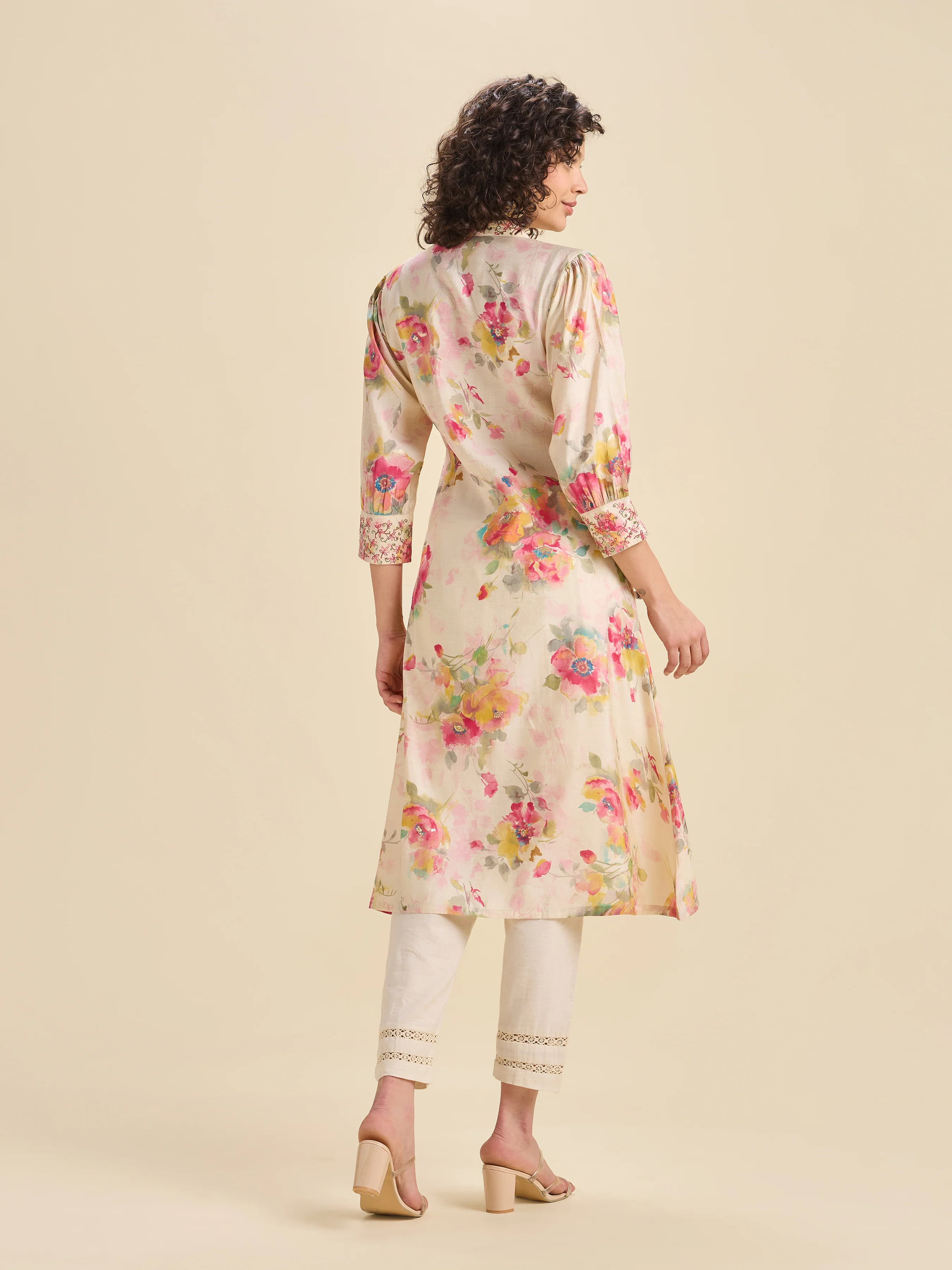 Multi Coloured Modal Chanderi Printed Kurti With Sequins Embroidery - Image 4