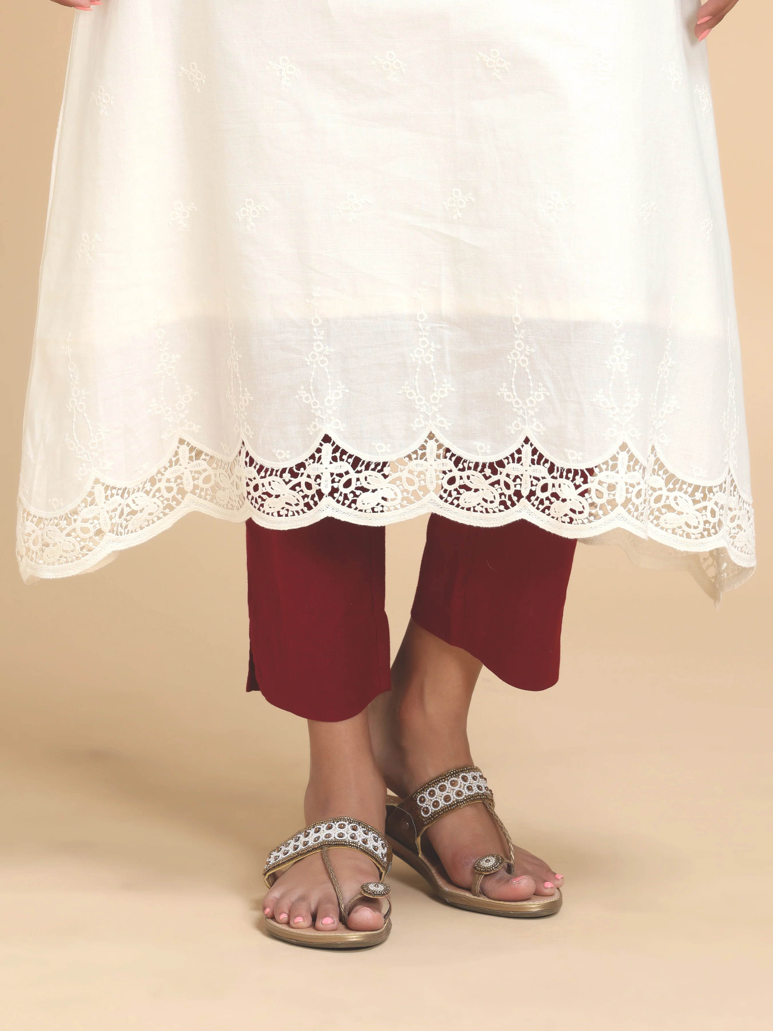 Off White Pure Cotton Kurti With Embroidery - Image 3