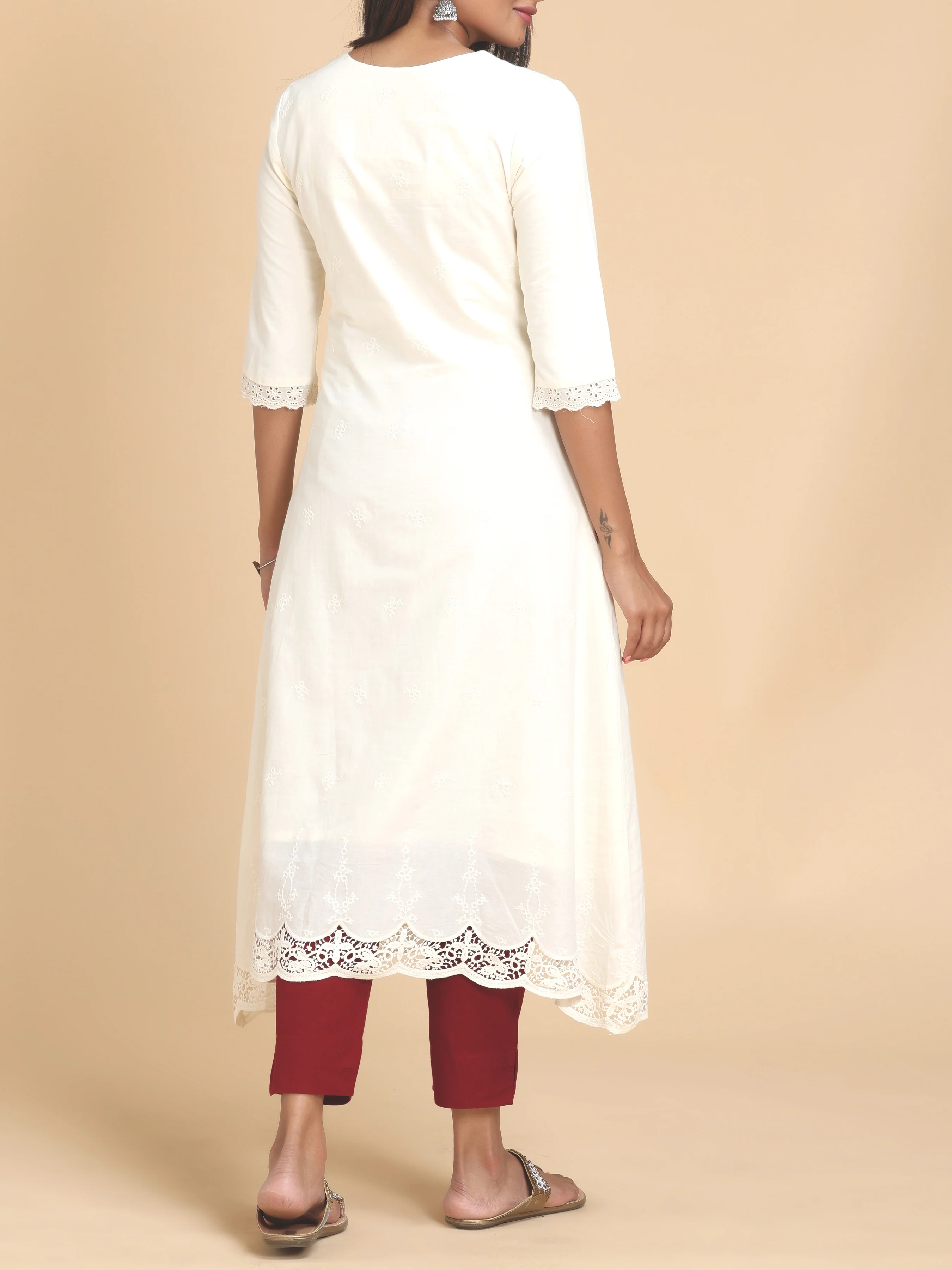 Off White Pure Cotton Kurti With Embroidery - Image 7