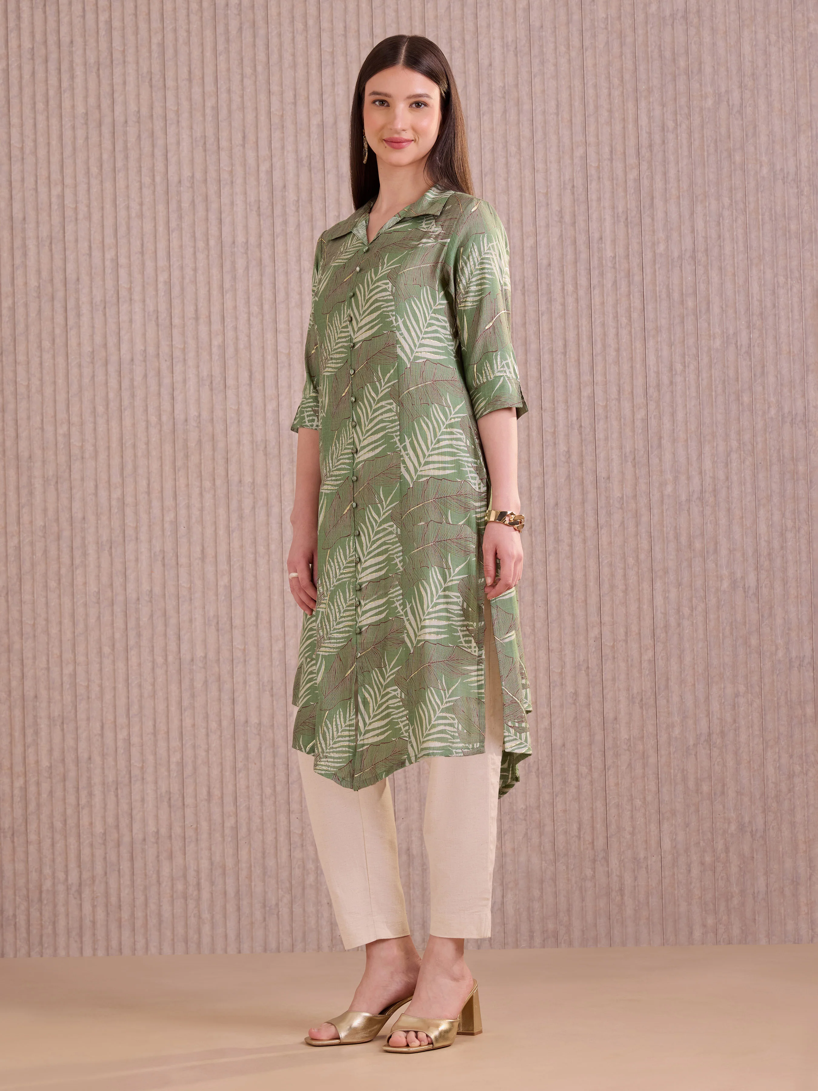 Olive Green Viscose Blend Printed Kurti - Image 3
