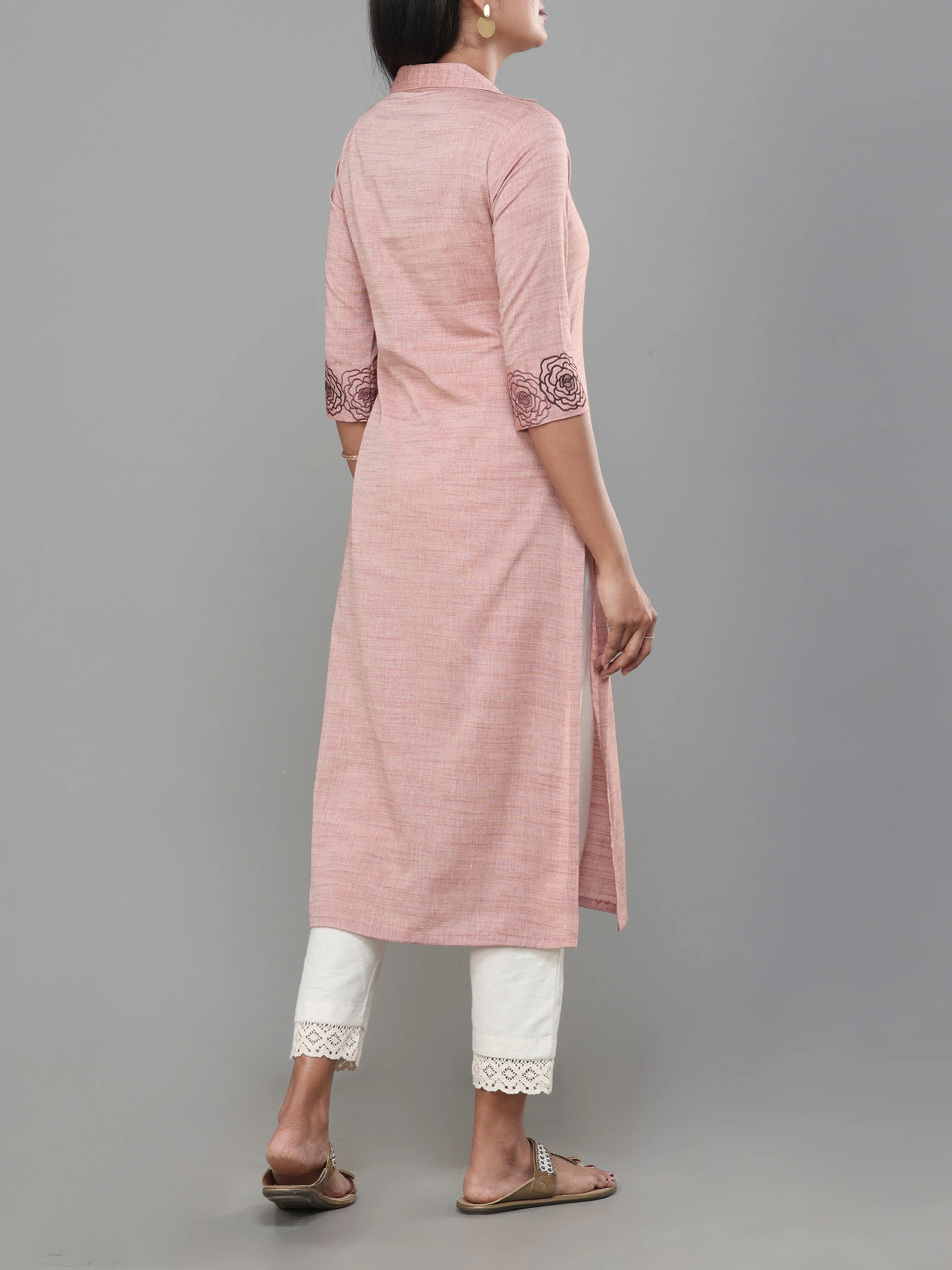 Onion Pink Viscose Cotton Kurti With Embroidery - Image 5