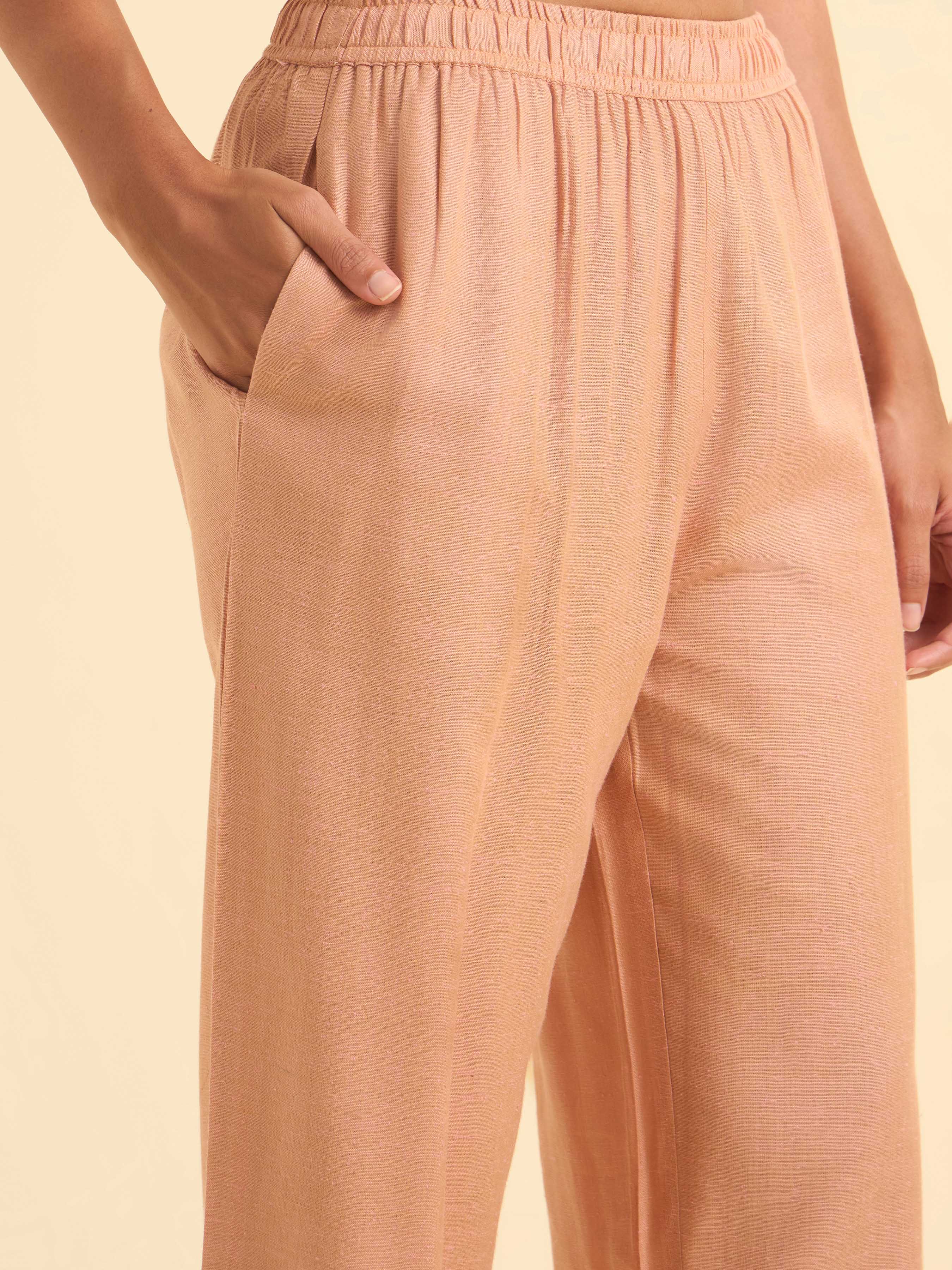 Peach Cotton Dobby Plain Slited Kurti Set With Curved Hem Line - Image 8