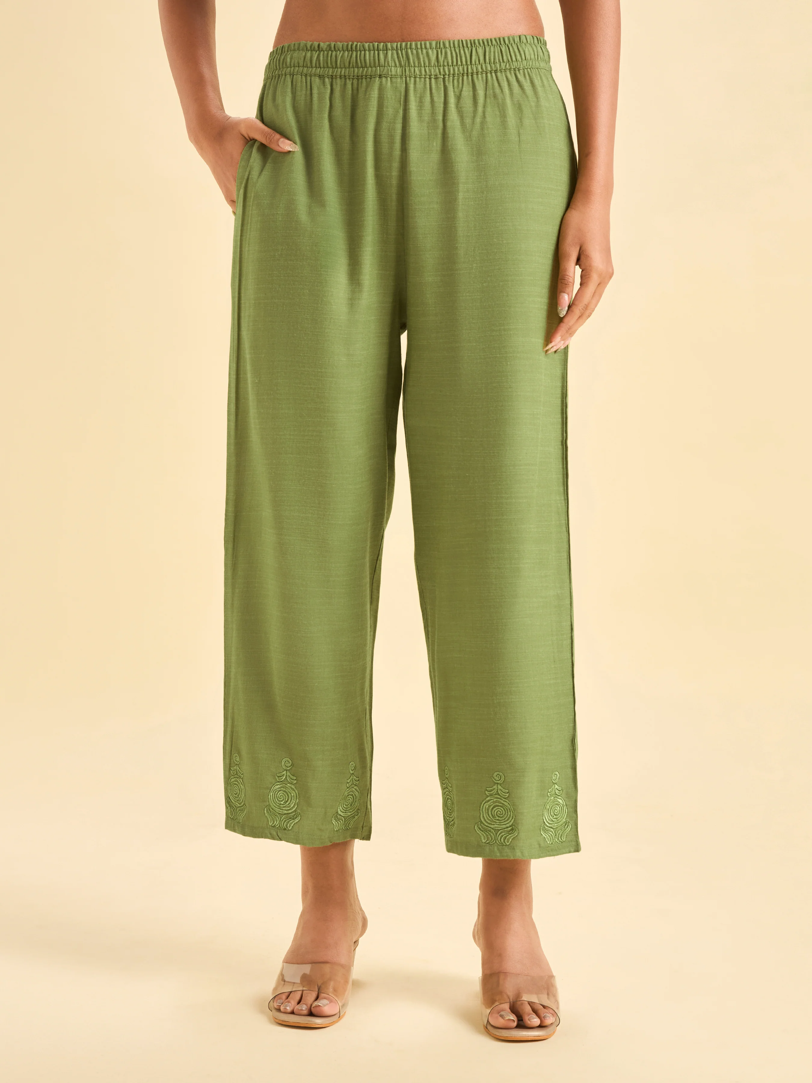 Pista Green Viscose Plain Kurti With Embroidery with Viscose Plain Bottom - Image 7