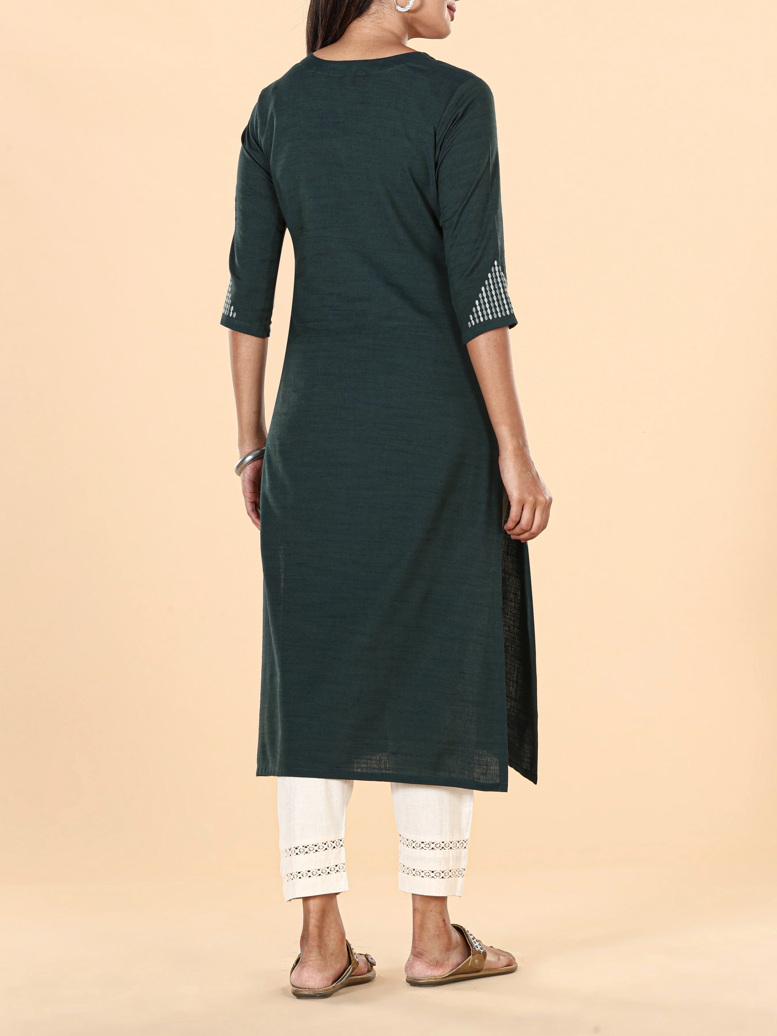 Teal Blue Viscose Cotton Kurti With Embroidery - Image 5