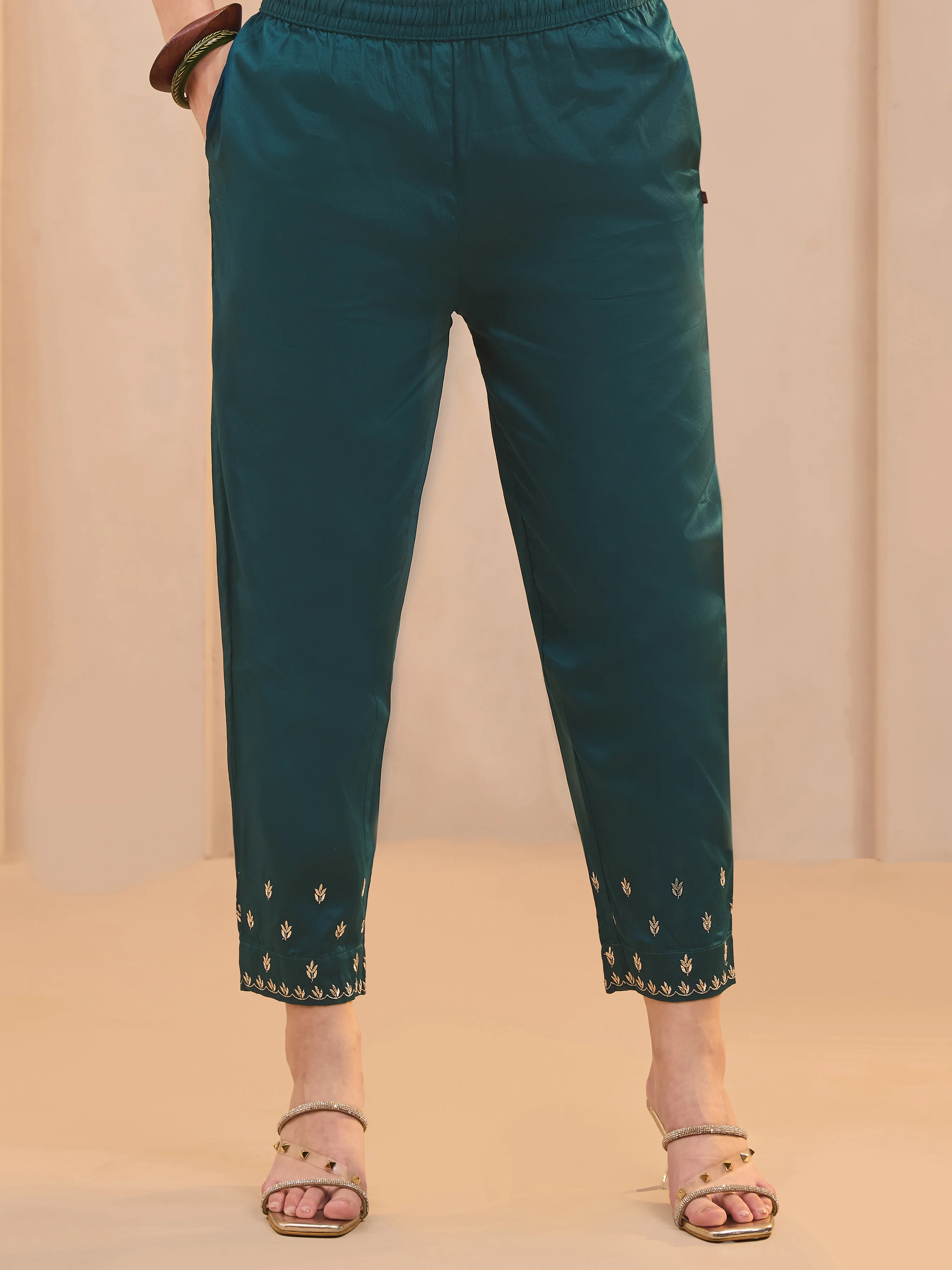 Teal Viscose Blend Kurti Set & Dupatta With Sequins Embroidery - Image 7