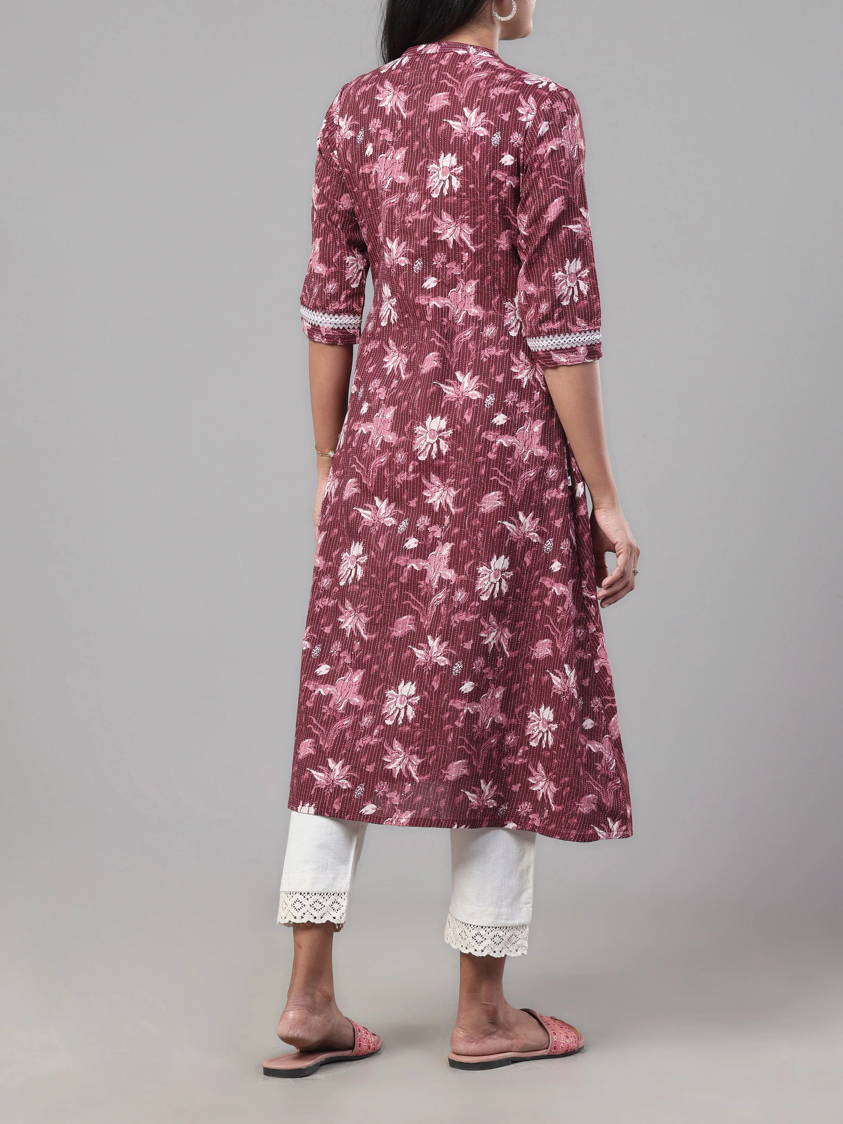Wine Red Pure Cotton Kurti With Embroidery - Image 5